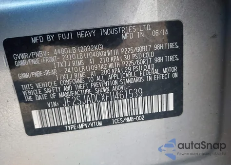 2015 Subaru Forester 2.5I Premium из США, поврежденный, VIN JF2SJADCXFH461539